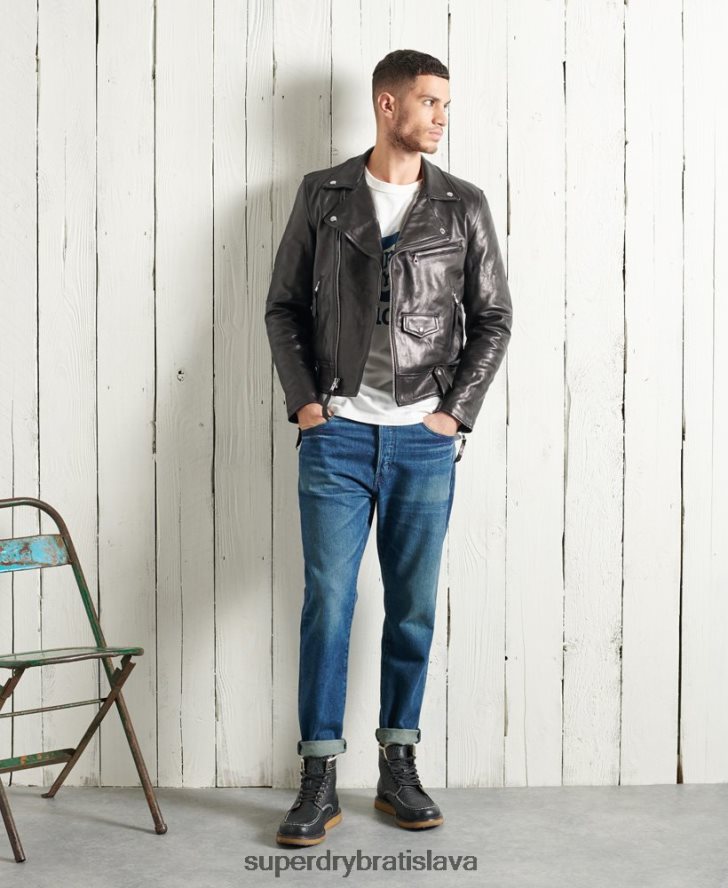 Superdry muži limitovaná edícia suchej koženej motorkárskej bundy 6B4ZTR4756 oblečenie čierna