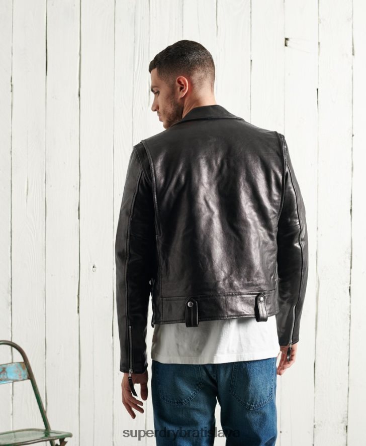 Superdry muži limitovaná edícia suchej koženej motorkárskej bundy 6B4ZTR4756 oblečenie čierna