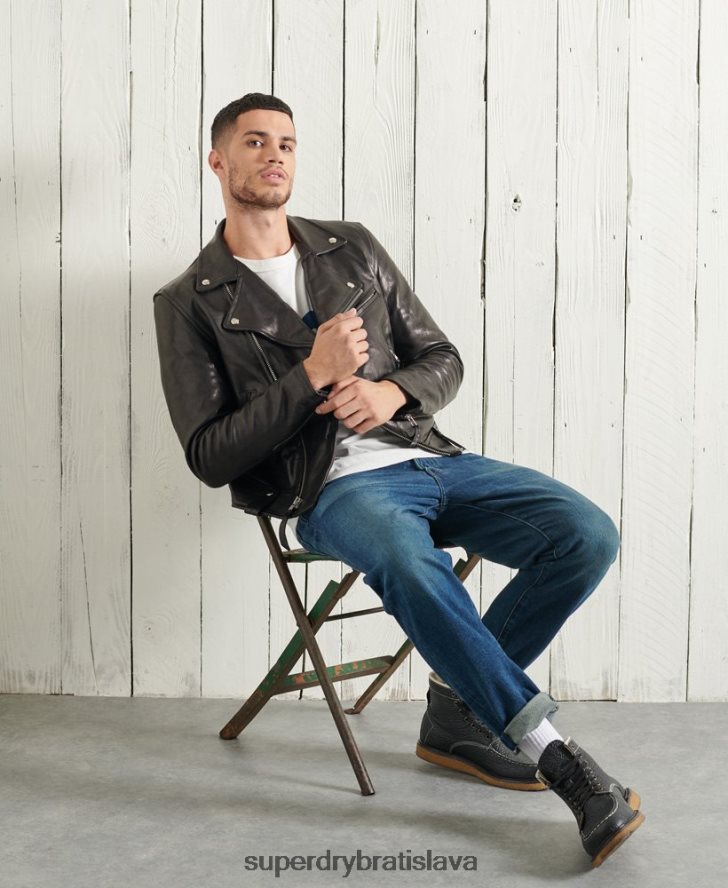 Superdry muži limitovaná edícia suchej koženej motorkárskej bundy 6B4ZTR4756 oblečenie čierna