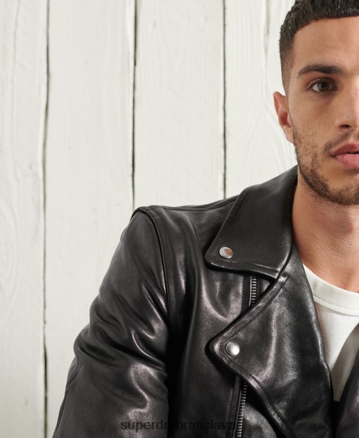 Superdry muži limitovaná edícia suchej koženej motorkárskej bundy 6B4ZTR4756 oblečenie čierna