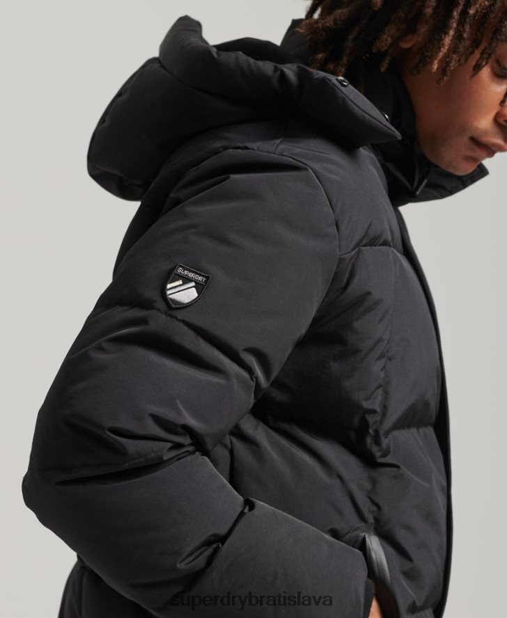 Superdry muži prešívaná prikrývka s kapucňou 6B4ZTR1000 oblečenie čierna