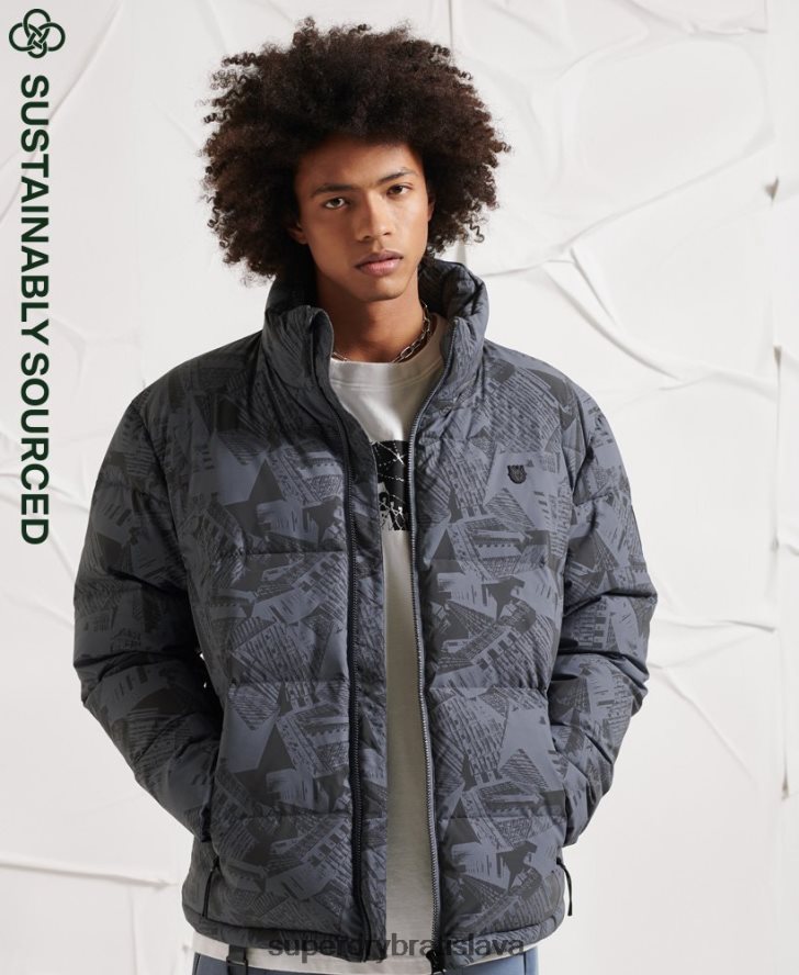 Superdry muži prebytočná reflexná páperová bunda 6B4ZTR4780 oblečenie tmavošedý