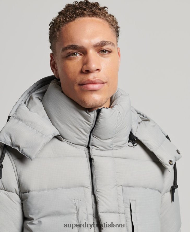 Superdry muži ripstop longline puffer bunda 6B4ZTR1100 oblečenie svetlo šedá