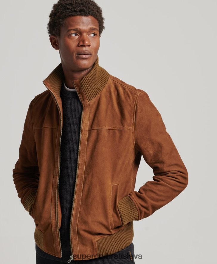 Superdry muži semišová bomber s pleteným golierom 6B4ZTR1128 oblečenie opálenie