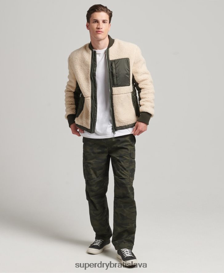 Superdry muži sherpa zips cez bundu 6B4ZTR4453 oblečenie krém