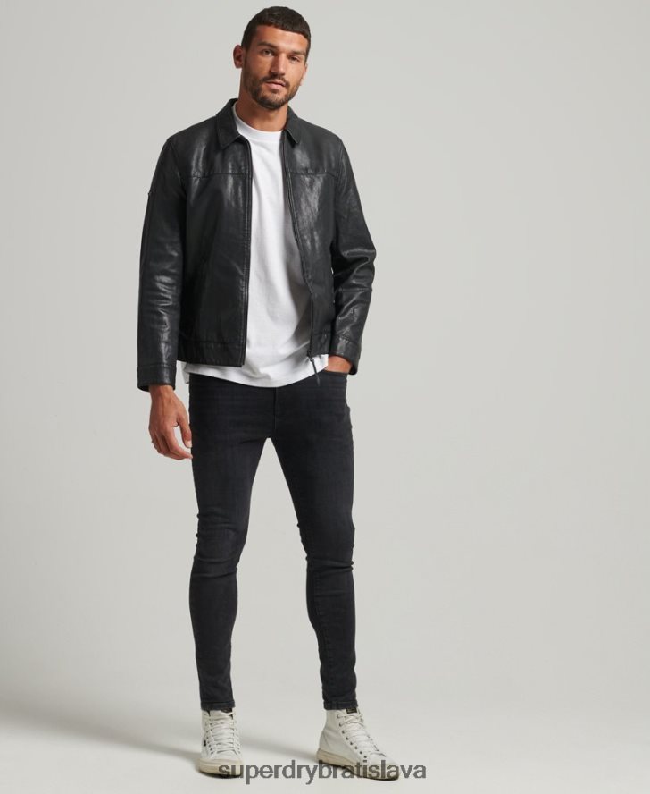 Superdry muži slim fit tréner kožená bunda 6B4ZTR948 oblečenie čierna