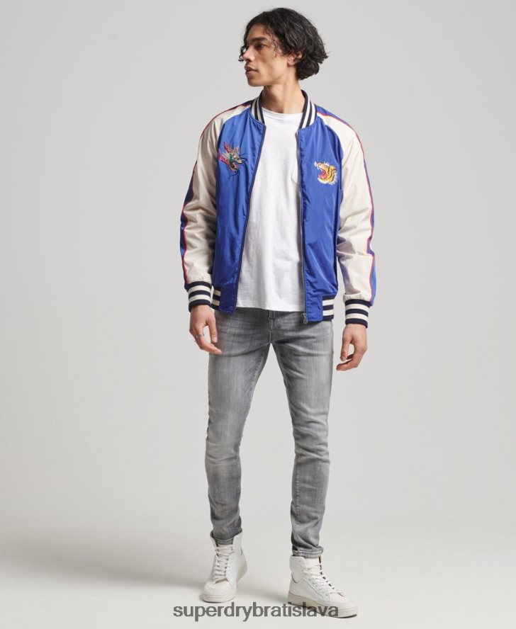 Superdry muži vintage sukajanová bunda 6B4ZTR1174 oblečenie Modrá