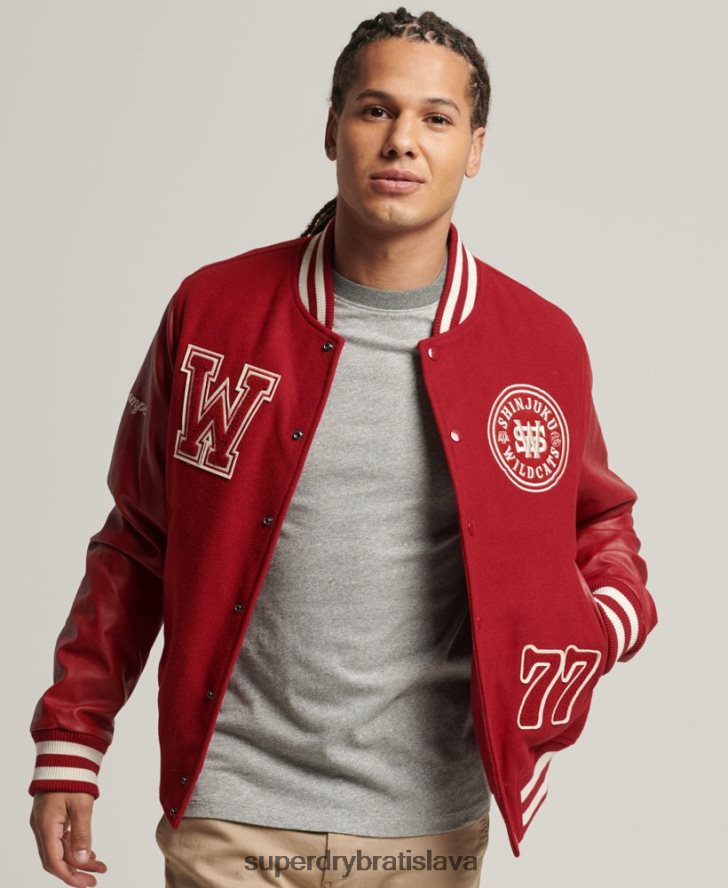 Superdry muži vintage univerzitná náplasťová bunda 6B4ZTR4582 oblečenie červená