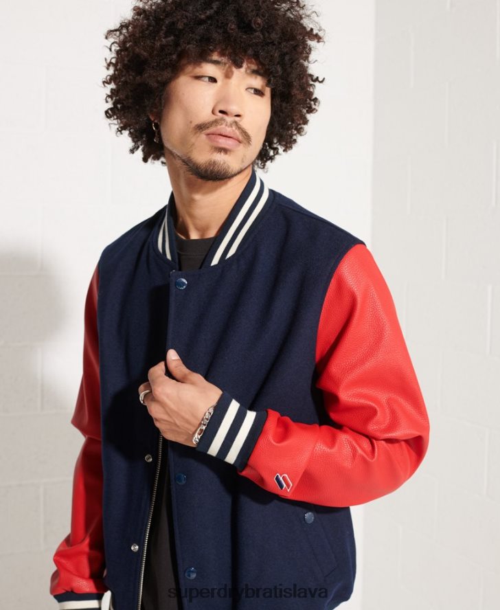 Superdry muži vlnená univerzitná baseballová bunda 6B4ZTR4628 oblečenie námorníctvo