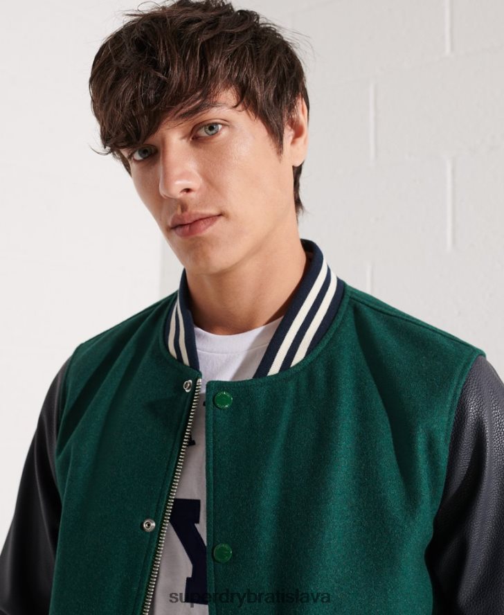 Superdry muži vlnená univerzitná baseballová bunda 6B4ZTR4728 oblečenie zelená