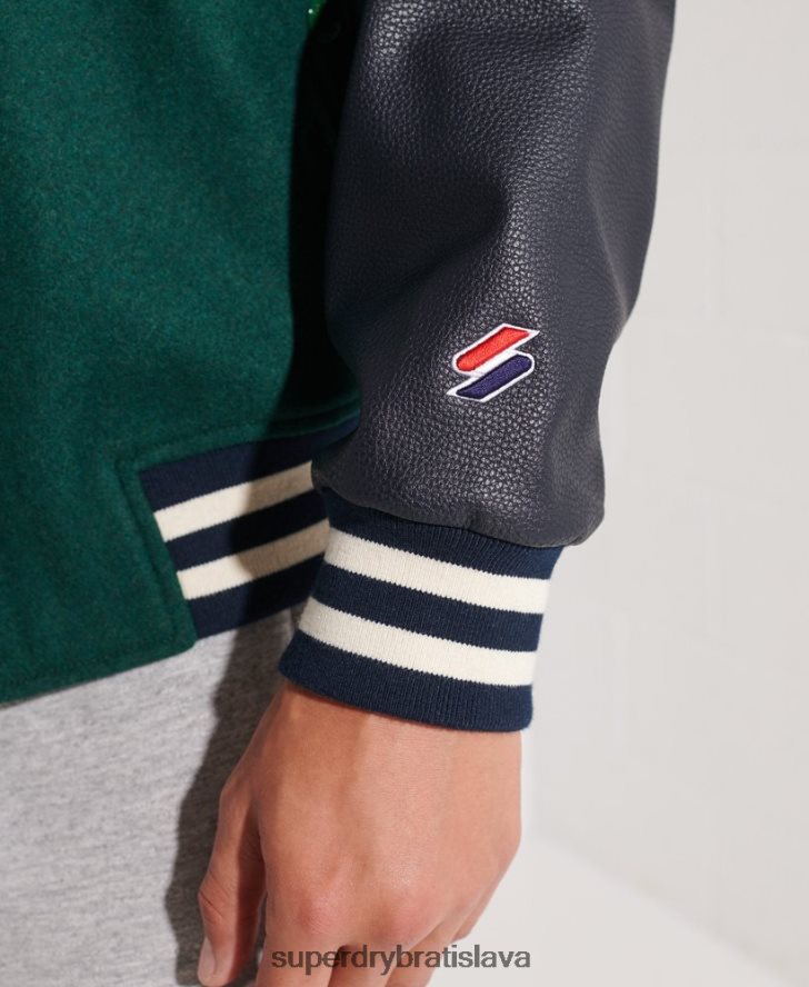 Superdry muži vlnená univerzitná baseballová bunda 6B4ZTR4728 oblečenie zelená