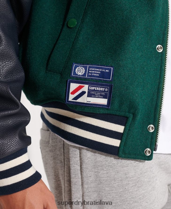 Superdry muži vlnená univerzitná baseballová bunda 6B4ZTR4728 oblečenie zelená