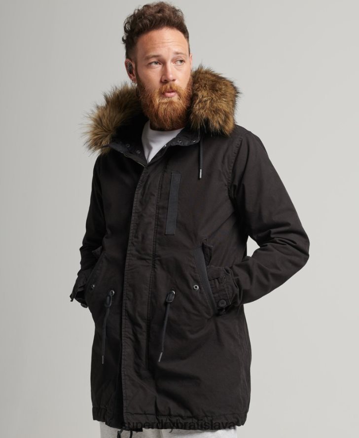 Superdry muži vojenská bunda parka z umelej kožušiny 6B4ZTR4490 oblečenie tmavošedý