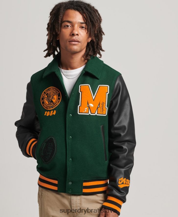 Superdry muži vysokoškolská univerzitná náplasťová bomber bunda 6B4ZTR933 oblečenie zelená