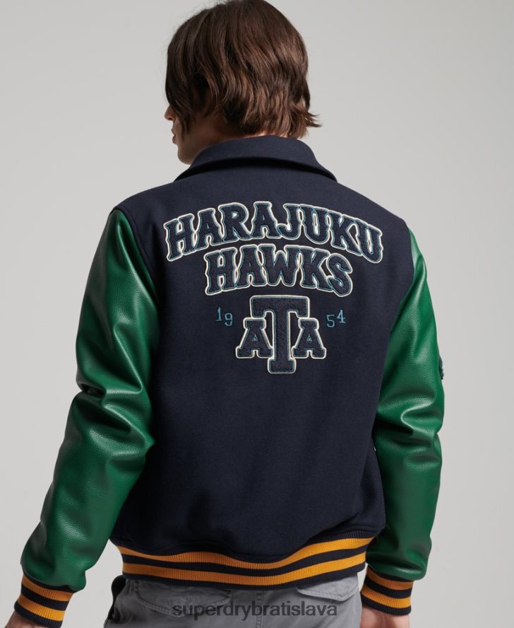 Superdry muži zmiešaná univerzitná bomber bunda 6B4ZTR4569 oblečenie námorníctvo