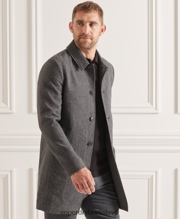 Superdry muži Studios ľahký vlnený auto kabát 6B4ZTR4624 oblečenie sivá