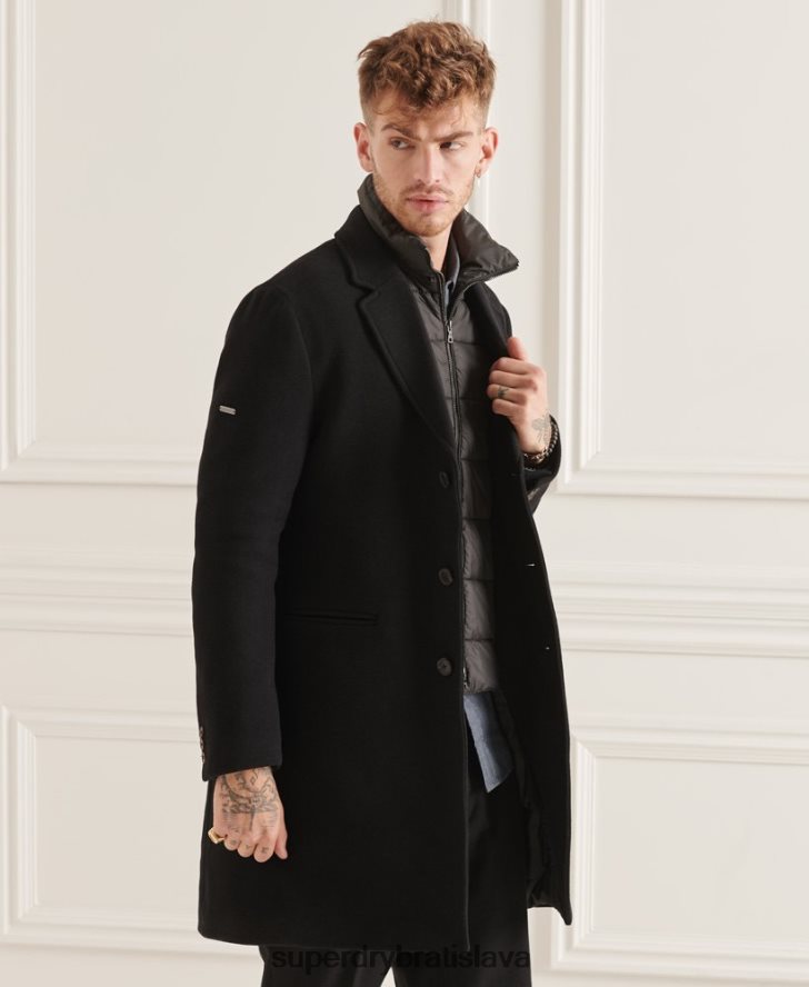 Superdry muži Studios vlnený vypchatý mestský kabát 6B4ZTR1165 oblečenie čierna