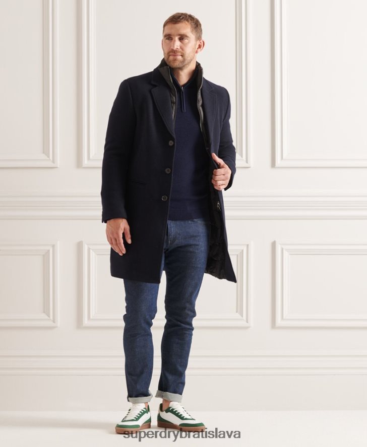 Superdry muži Studios vlnený vypchatý mestský kabát 6B4ZTR1166 oblečenie námorníctvo
