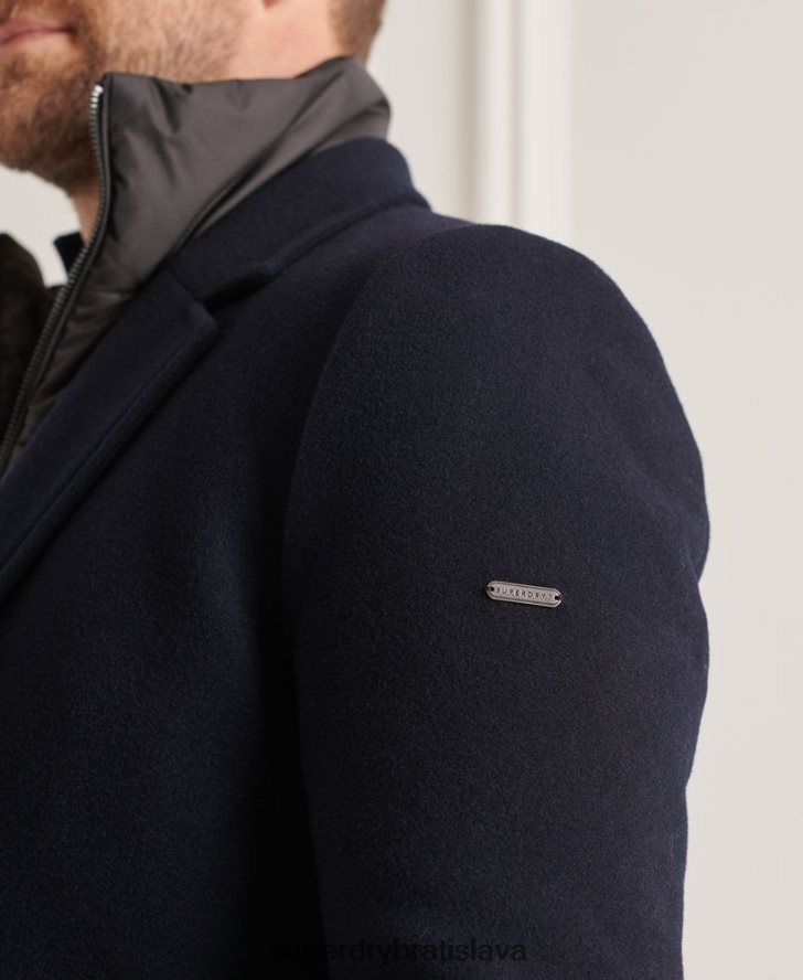 Superdry muži Studios vlnený vypchatý mestský kabát 6B4ZTR1166 oblečenie námorníctvo