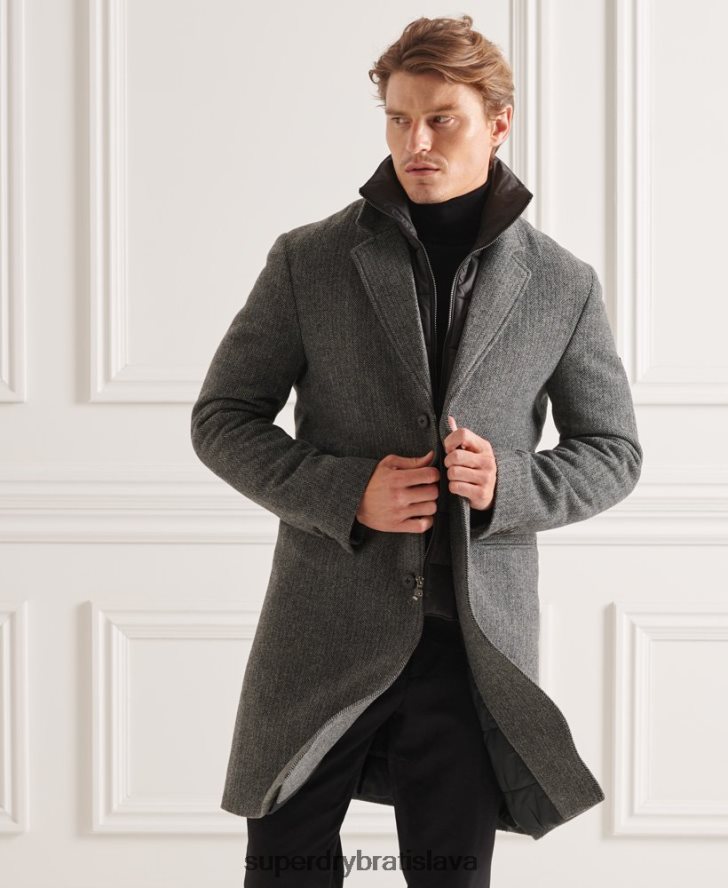 Superdry muži Studios vlnený vypchatý mestský kabát 6B4ZTR1167 oblečenie tmavošedý