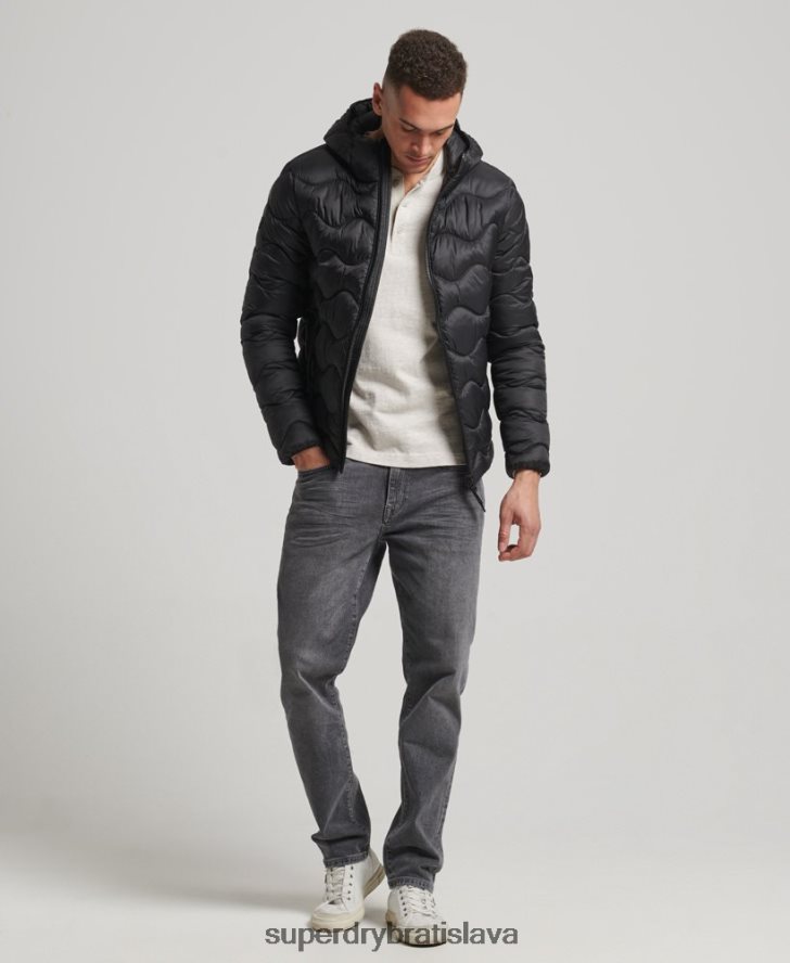 Superdry muži ľahký vatovaný kabát s kapucňou 6B4ZTR1001 oblečenie čierna