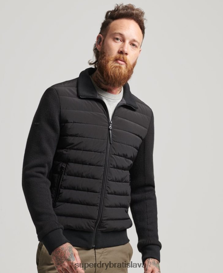 Superdry muži hybridný pletený mix puffer kabát 6B4ZTR1035 oblečenie čierna