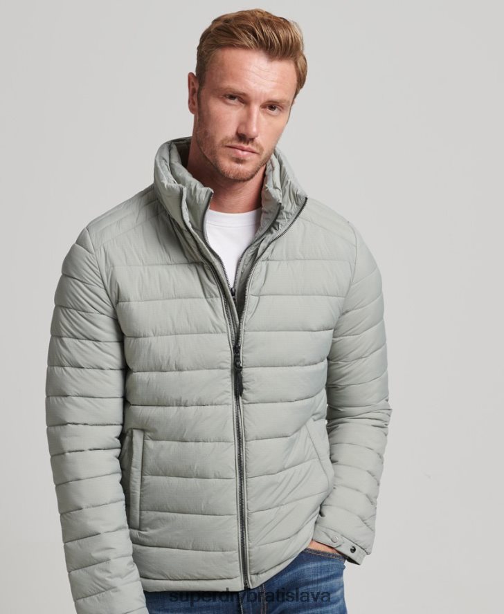 Superdry muži krátky ľahký nadýchaný kabát 6B4ZTR1044 oblečenie svetlo šedá