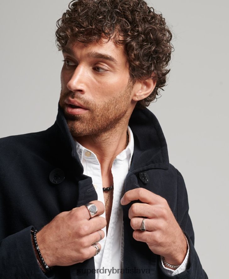 Superdry muži kupecký obchod - moleskin hrachový kabát 6B4ZTR1103 oblečenie námorníctvo