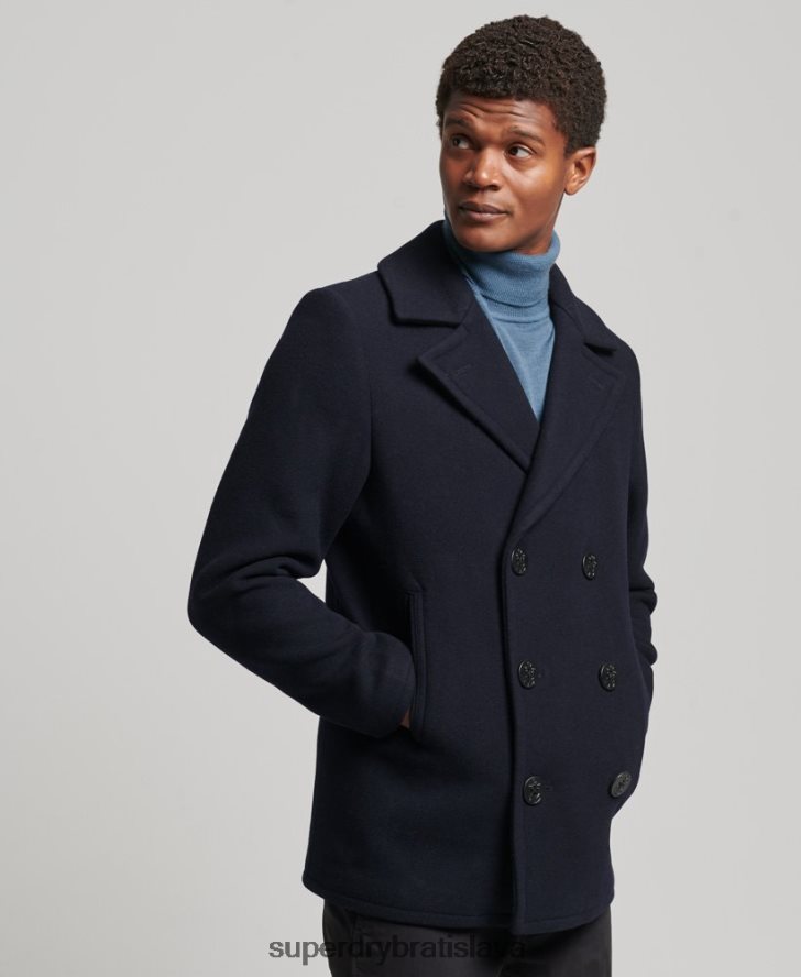 Superdry muži kupecký obchod - vlnený hráškový kabát 6B4ZTR966 oblečenie námorníctvo
