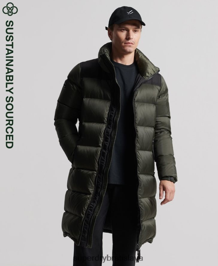 Superdry muži longline down puffer kabát 6B4ZTR4556 oblečenie kaki