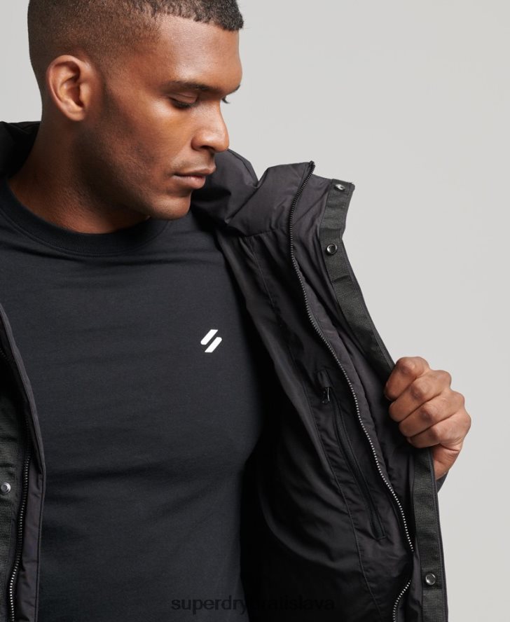 Superdry muži longline puffer kabát 6B4ZTR4489 oblečenie čierna