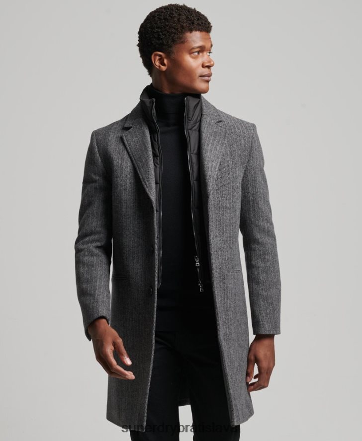 Superdry muži odnímateľná podšívka z vlny do mesta 6B4ZTR1072 oblečenie tmavošedý