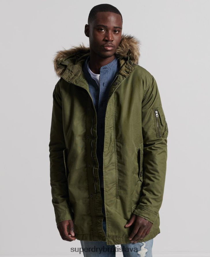Superdry muži servisný kabát parka z umelej kožušiny 6B4ZTR4493 oblečenie kaki