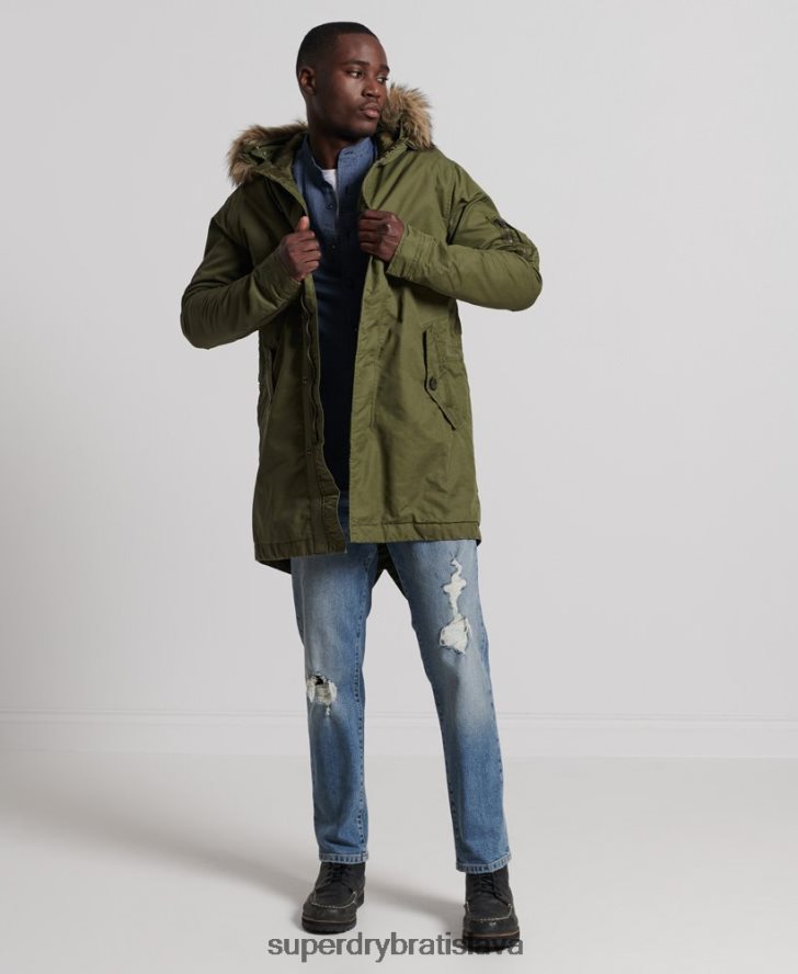 Superdry muži servisný kabát parka z umelej kožušiny 6B4ZTR4493 oblečenie kaki
