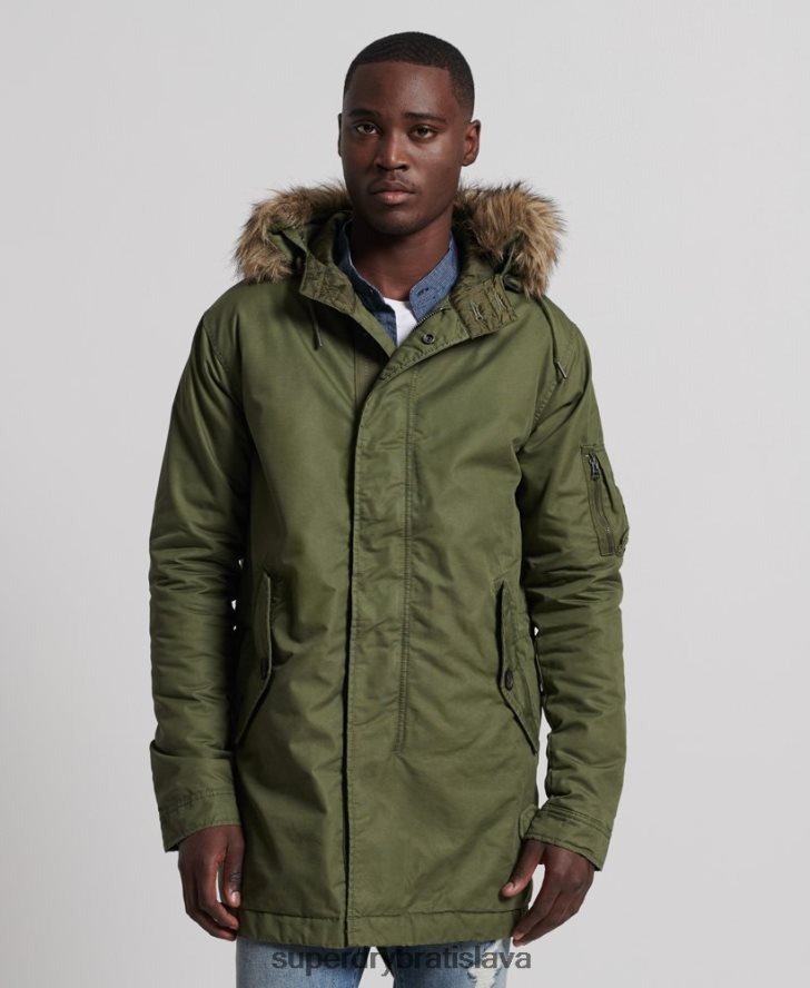 Superdry muži servisný kabát parka z umelej kožušiny 6B4ZTR4493 oblečenie kaki
