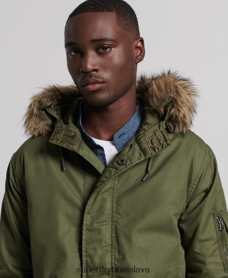 Superdry muži servisný kabát parka z umelej kožušiny 6B4ZTR4493 oblečenie kaki