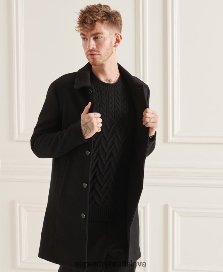 Superdry muži studios vlnený auto kabát 6B4ZTR1150 oblečenie čierna