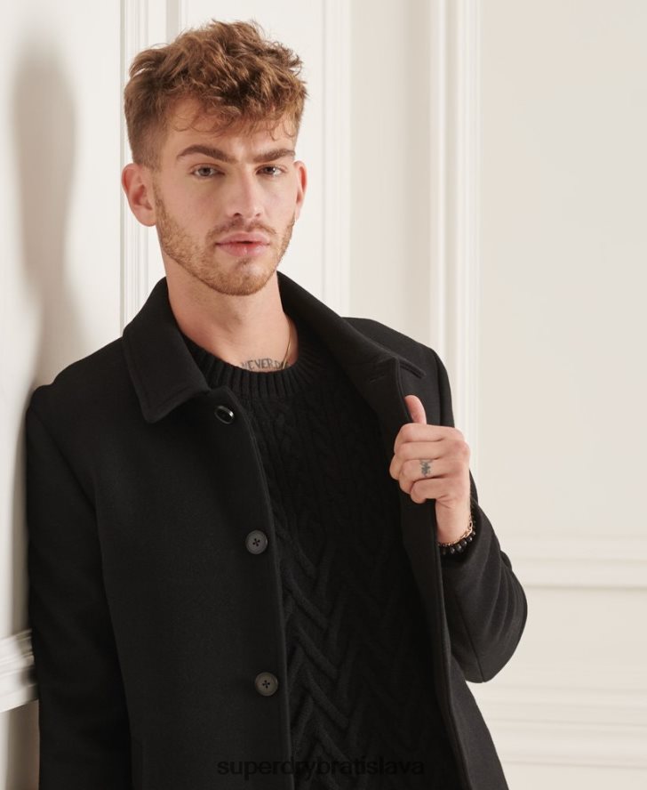 Superdry muži studios vlnený auto kabát 6B4ZTR1150 oblečenie čierna