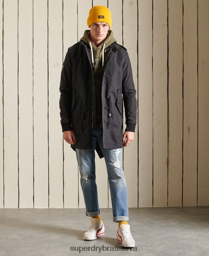 Superdry muži vojenský prémiový kabát parka 6B4ZTR4576 oblečenie tmavošedý