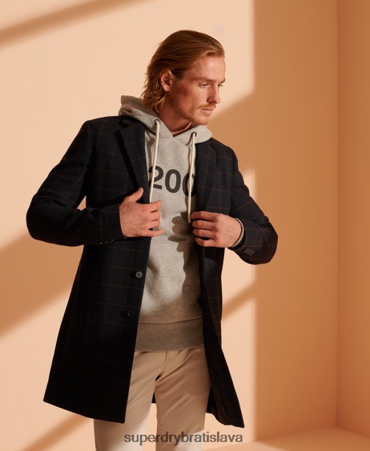 Superdry muži základný vlnený kabát 6B4ZTR1197 oblečenie námorníctvo