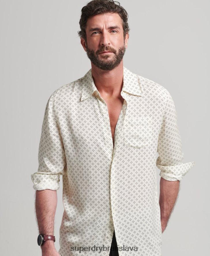 Superdry muži Tričko s dlhým rukávom s potlačou 70. rokov 6B4ZTR145 oblečenie biely