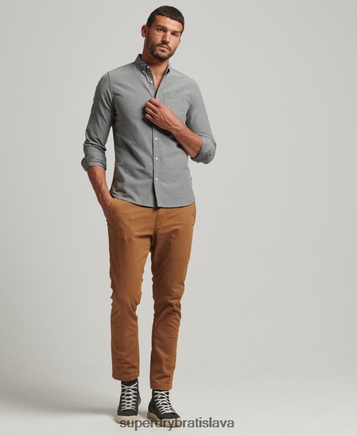 Superdry muži Uni oxford košeľa z organickej bavlny 6B4ZTR6504 oblečenie sivá