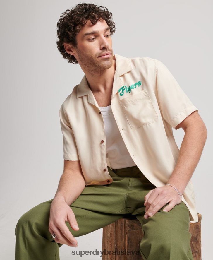 Superdry muži Vintage bowlingová košeľa s krátkym rukávom 6B4ZTR170 oblečenie krém