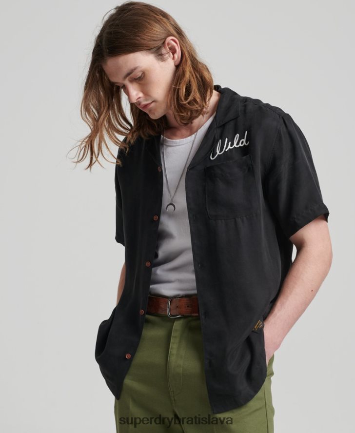 Superdry muži Vintage bowlingová košeľa s krátkym rukávom 6B4ZTR172 oblečenie čierna