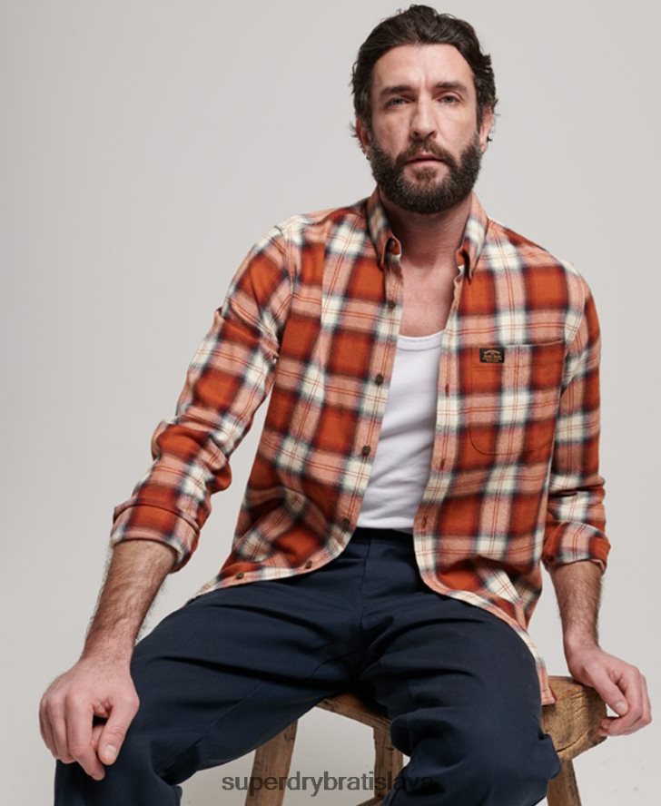 Superdry muži Vintage drevorubačská košeľa z organickej bavlny 6B4ZTR187 oblečenie oranžová