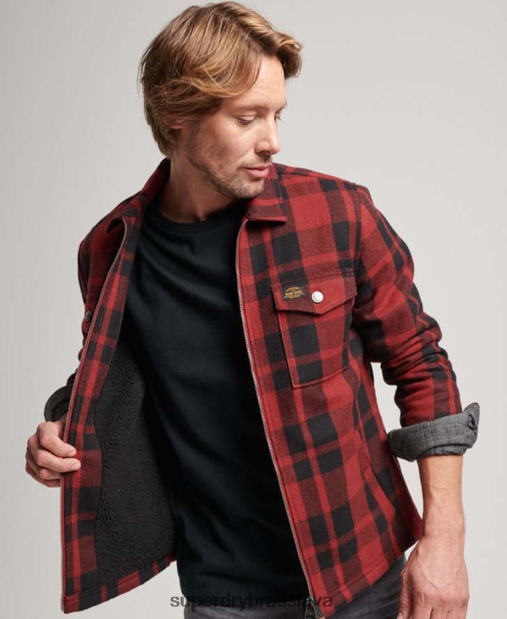 Superdry muži Vlnená károvaná košeľa na zips 6B4ZTR153 oblečenie červená
