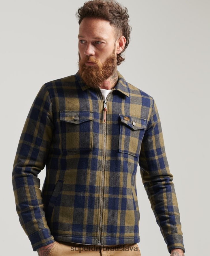 Superdry muži Vlnená károvaná košeľa na zips 6B4ZTR186 oblečenie zelená