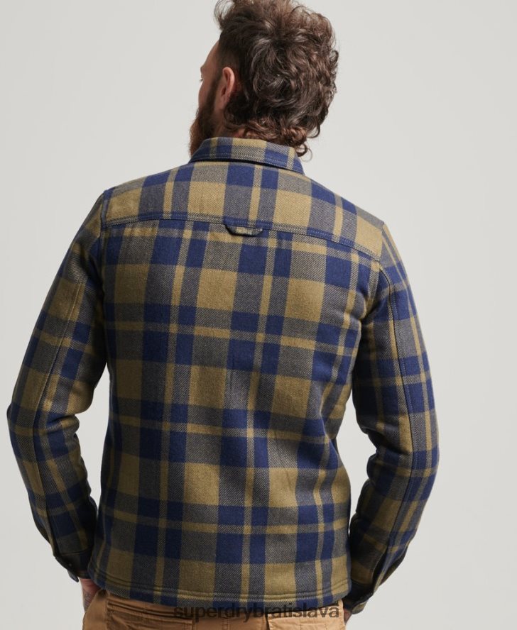 Superdry muži Vlnená károvaná košeľa na zips 6B4ZTR186 oblečenie zelená