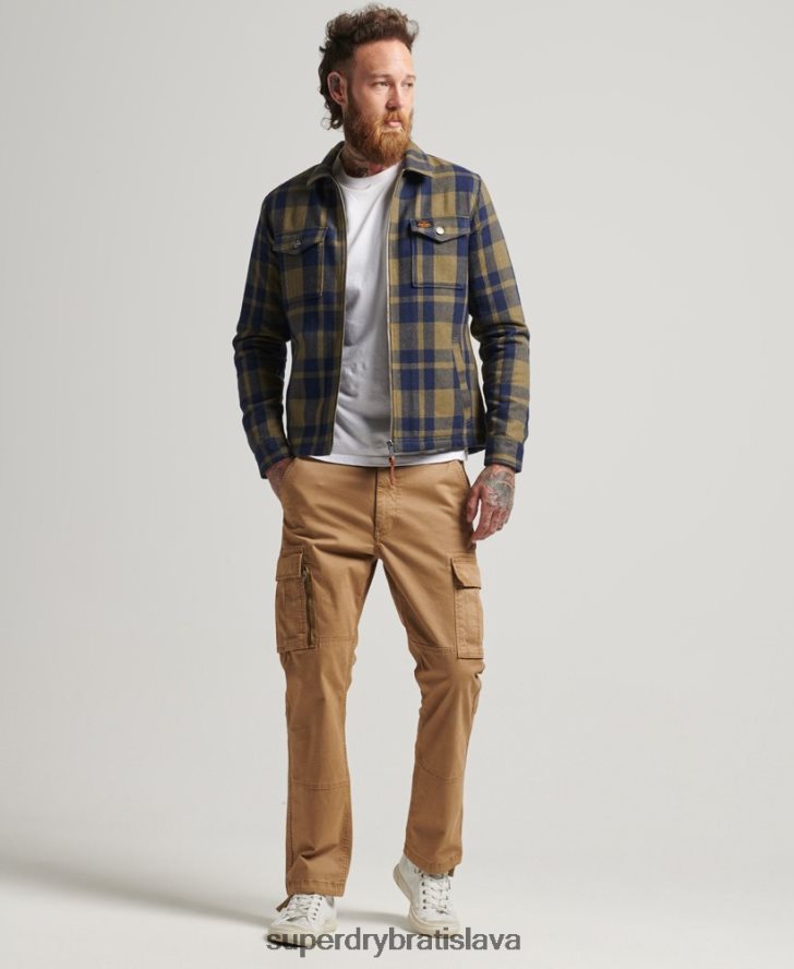 Superdry muži Vlnená károvaná košeľa na zips 6B4ZTR186 oblečenie zelená