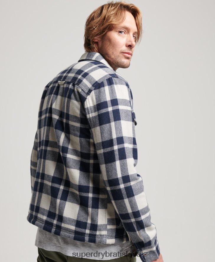 Superdry muži Vlnená károvaná košeľa na zips 6B4ZTR236 oblečenie svetlo modrá